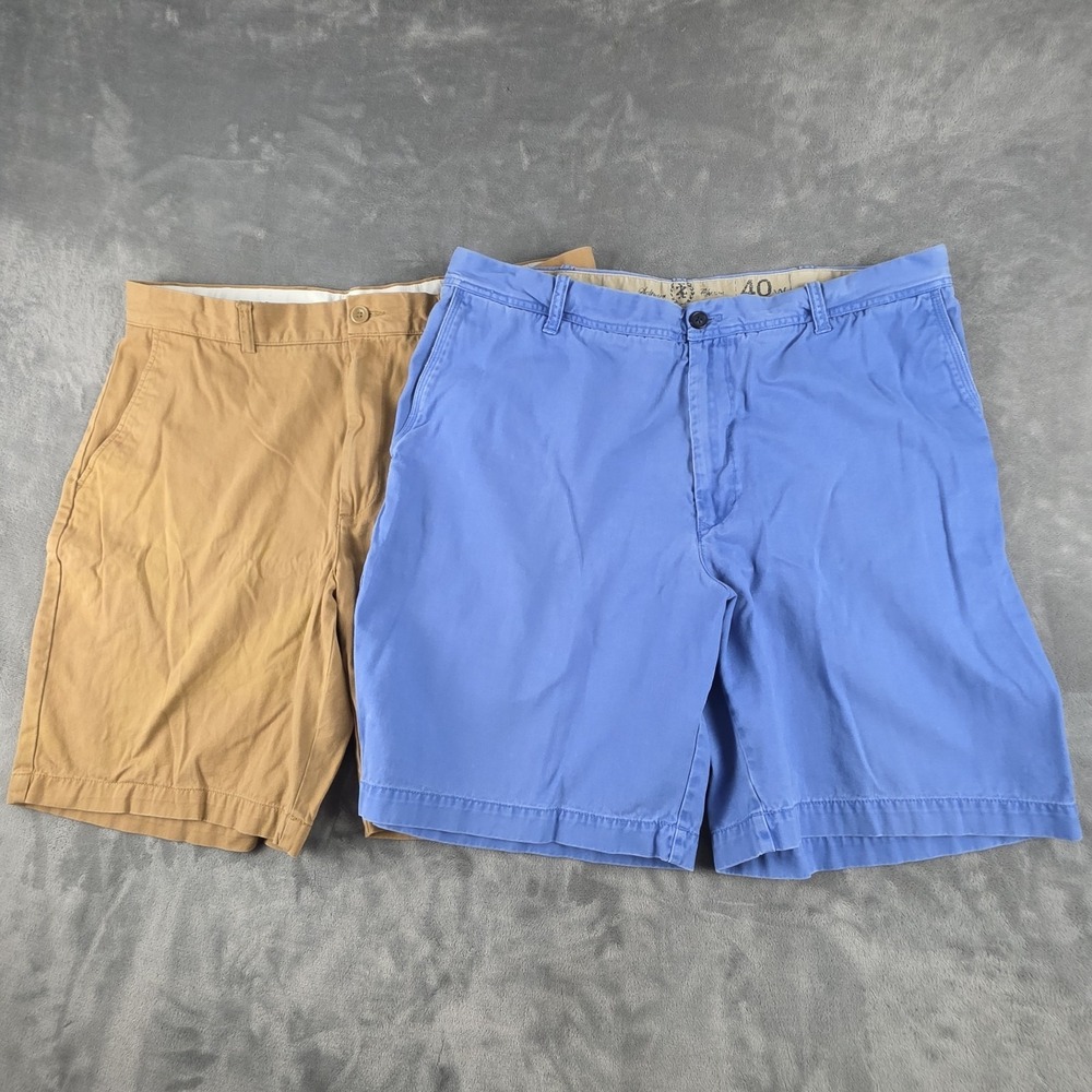 2 Pair IZOD Saltwater Chino Shorts Tan Light Blue Men's 40W See Description